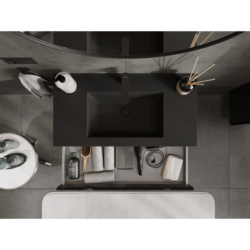 Mexen Orio 90 cm Bathroom Cabinet with Sink Otis, 1 Drawer, Black Gloss/Black Matte - 91A10-09023-1-BF70-W18M71