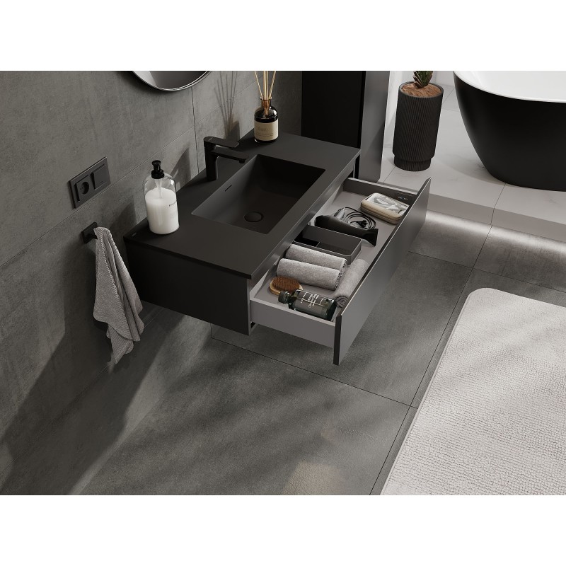Mexen Orio bathroom cabinet 90 cm with Otis sink, 1 drawer, black matte - 91A10-09023-1-BF71-W18M71