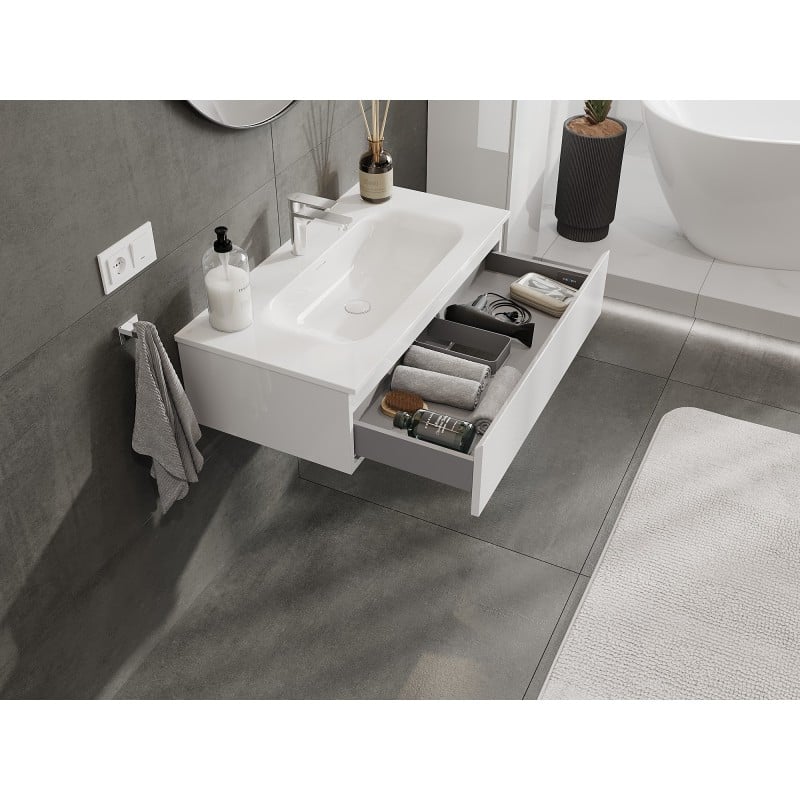Mexen Orio bathroom cabinet 90 cm with Vela sink, 1 drawer, white gloss - 91A10-09023-1-BF00-W23M00