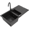 Mexen Matias 1.5-compartment granite sink with a drip tray and kitchen mixer tap Telma, Black/Silver - 6502-73-670200-70-B
