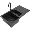 Mexen Matias granite sink 1.5-bowl with drainer and Telma kitchen faucet, black/silver - 6502-73-670200-70-B
