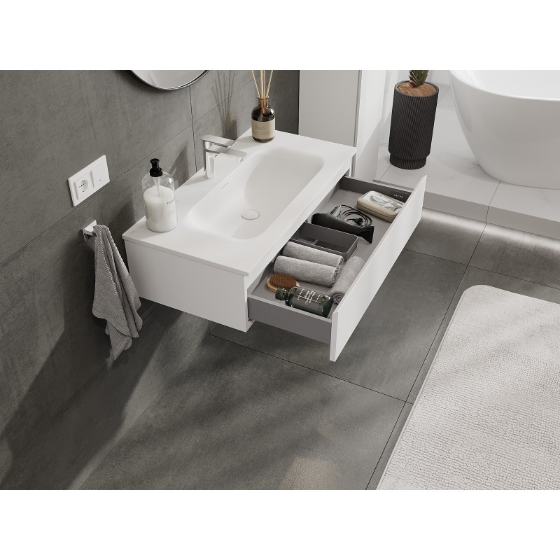 Mexen Orio bathroom cabinet 90 cm with Vela washbasin, 1 drawer, white matt - 91A10-09023-1-BF01-W23M01