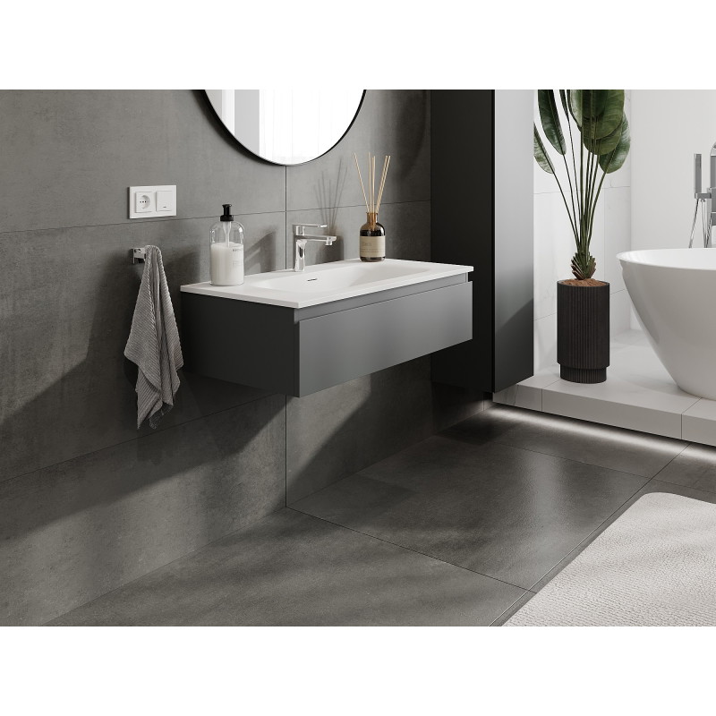Mexen Orio bathroom cabinet 90 cm with sink Vela, 1 drawer, matte graphite/white matte - 91A10-09023-1-BF66-W23M01