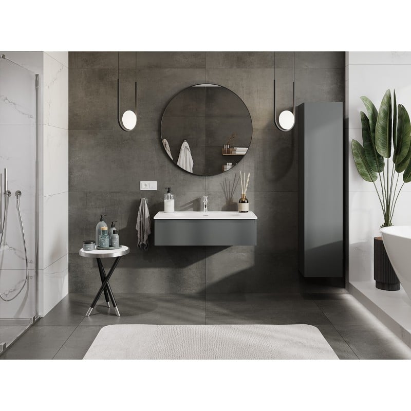 Mexen Orio bathroom cabinet 90 cm with Vela washbasin, 1 drawer, matte graphite/white matte - 91A10-09023-1-BF66-W23M01