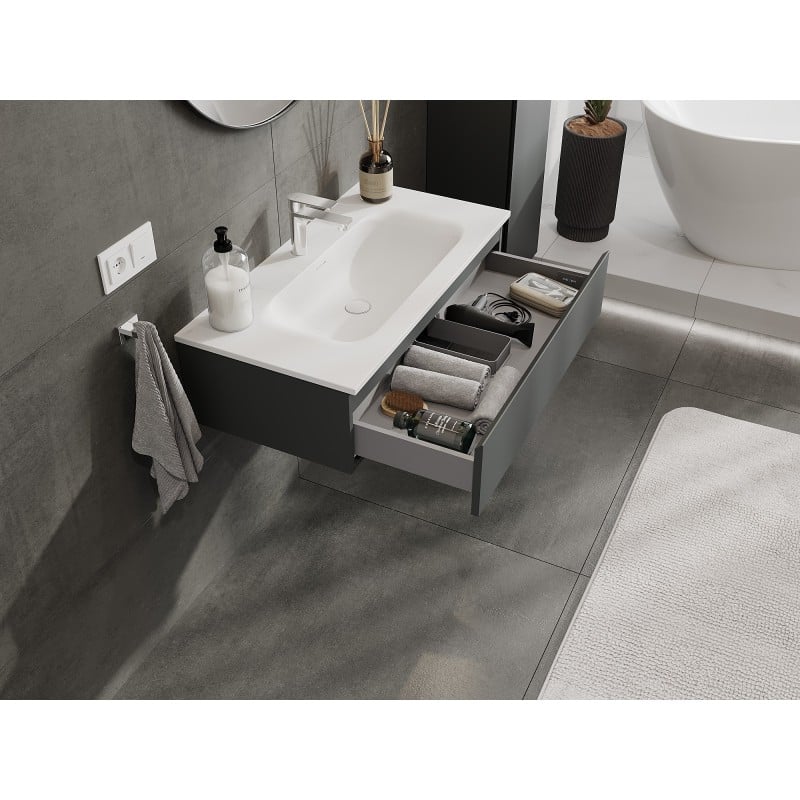 Mexen Orio bathroom cabinet 90 cm with Vela washbasin, 1 drawer, matte graphite/white matte - 91A10-09023-1-BF66-W23M01