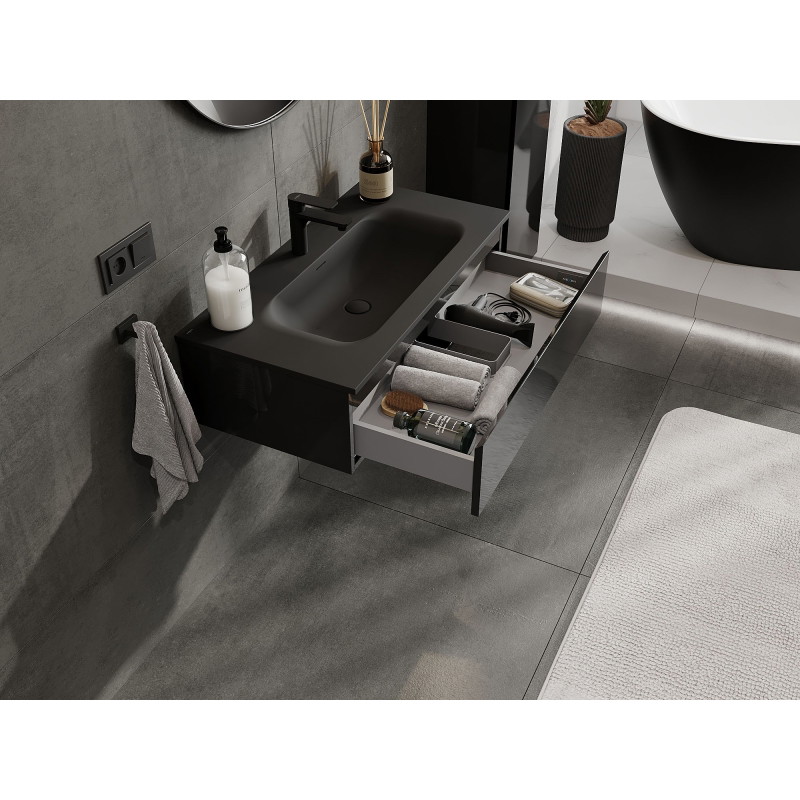 Mexen Orio 90 cm Bathroom Cabinet with Sink Vela, 1 drawer, black gloss/black matte - 91A10-09023-1-BF70-W23M71
