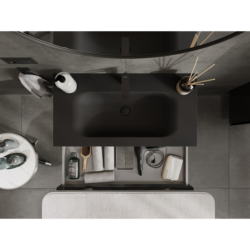 Mexen Orio 90 cm Bathroom Cabinet with Sink Vela, 1 drawer, black gloss/black matte - 91A10-09023-1-BF70-W23M71