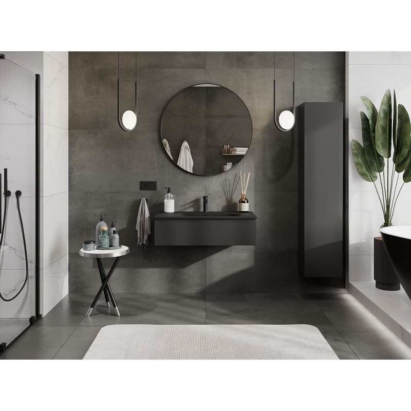 Mexen Orio bathroom cabinet 90 cm with Vela washbasin, 1 drawer, black matte - 91A10-09023-1-BF71-W23M71