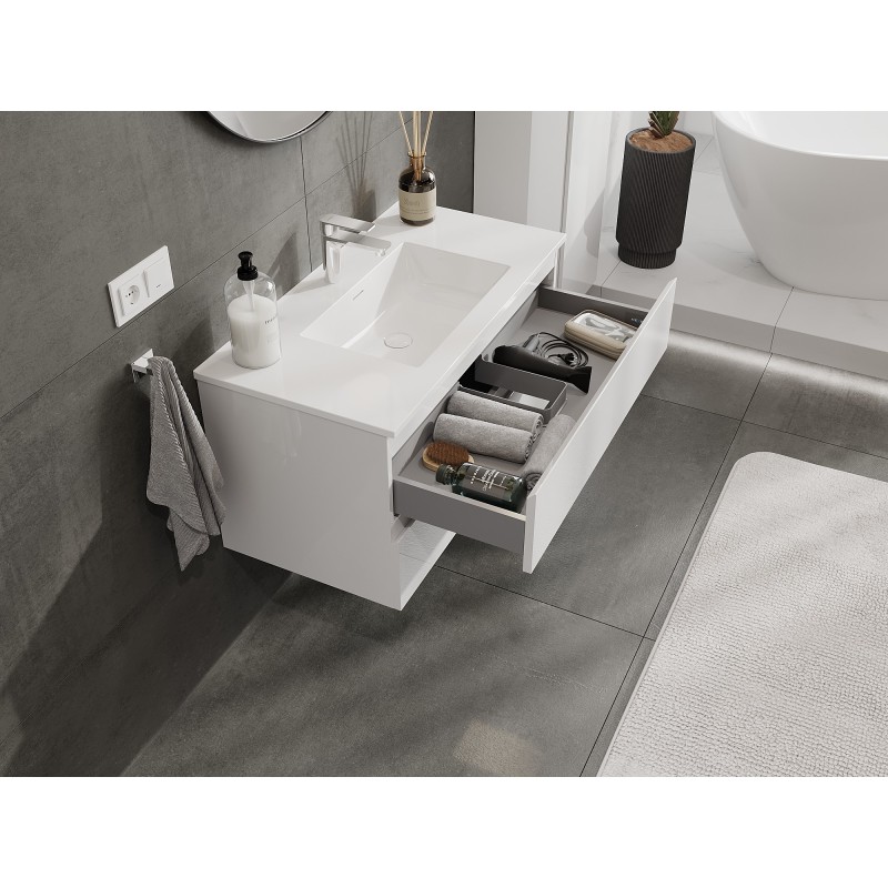 Mexen Orio 90 cm Bathroom Cabinet with Otis Sink, 2 Drawers, White Gloss - 91A10-09047-2-BFF00-W18M00