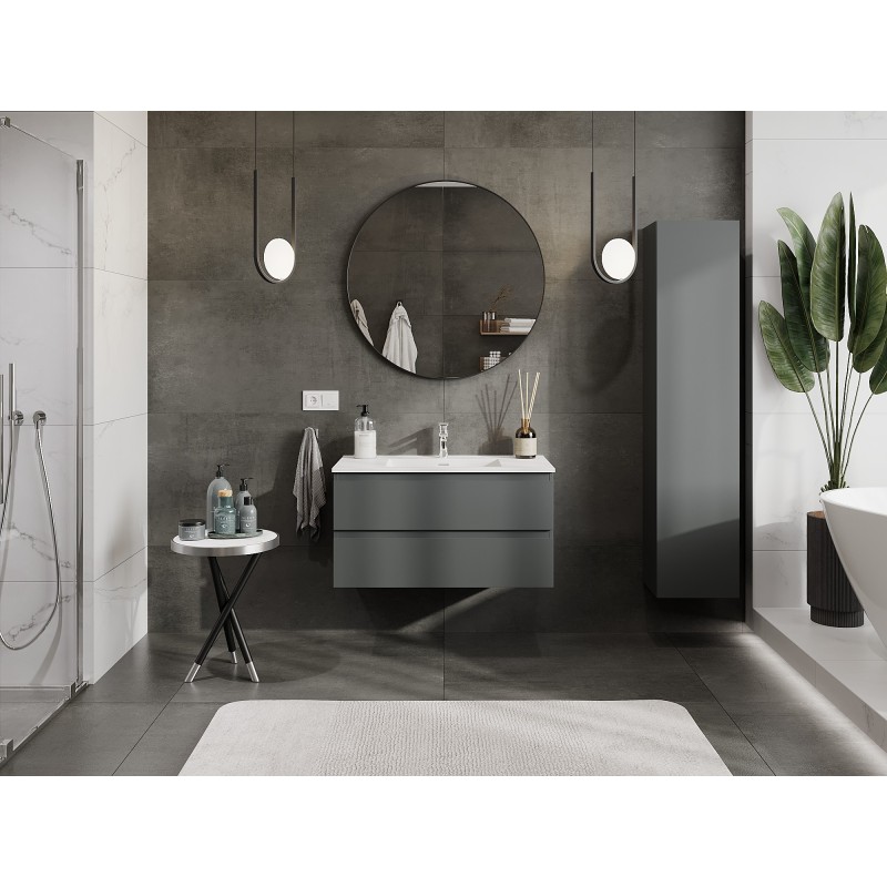Mexen Orio bathroom cabinet 90 cm with Otis washbasin, 2 drawers, matt graphite/matt white - 91A10-09047-2-BFF66-W18M01