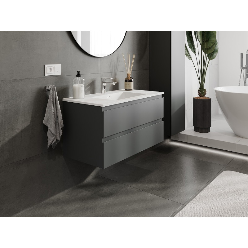 Mexen Orio bathroom cabinet 90 cm with sink Otis, 2 drawers, matte graphite/white matte - 91A10-09047-2-BFF66-W18M01