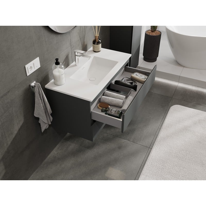 Mexen Orio bathroom cabinet 90 cm with Otis washbasin, 2 drawers, matt graphite/matt white - 91A10-09047-2-BFF66-W18M01