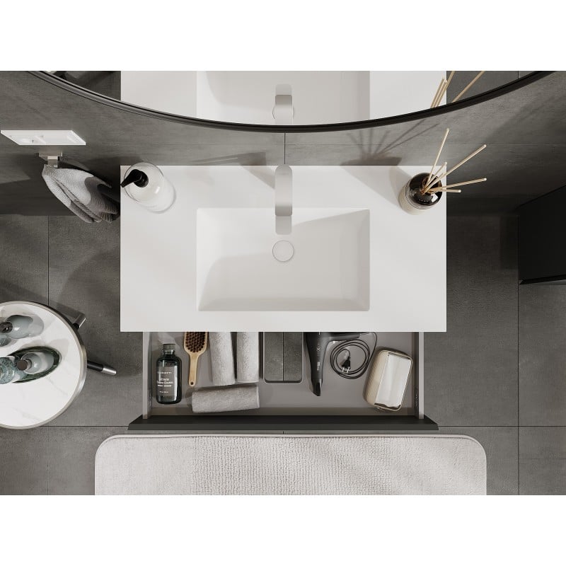 Mexen Orio bathroom cabinet 90 cm with Otis washbasin, 2 drawers, matt graphite/matt white - 91A10-09047-2-BFF66-W18M01