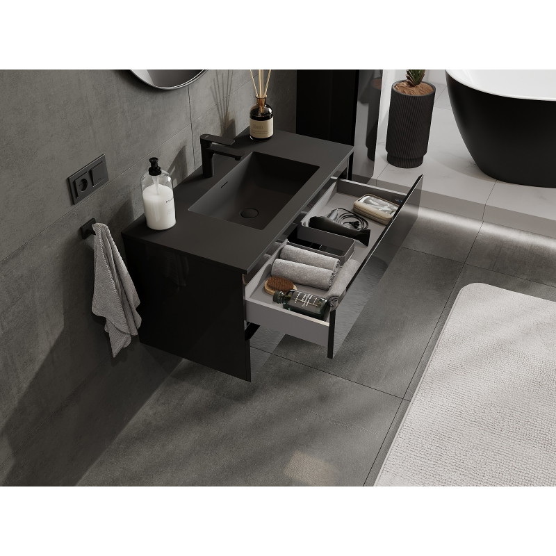 Mexen Orio 90 cm bathroom cabinet with Otis sink, 2 drawers, black gloss/black matte - 91A10-09047-2-BFF70-W18M71