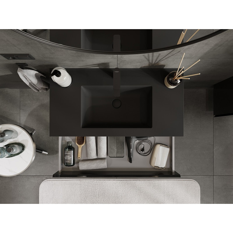 Mexen Orio 90 cm bathroom cabinet with Otis sink, 2 drawers, black gloss/black matte - 91A10-09047-2-BFF70-W18M71