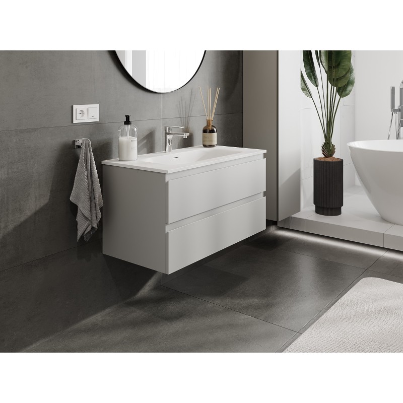 Mexen Orio bathroom cabinet 90 cm with Vela washbasin, 2 drawers, grey matte/white matte - 91A10-09047-2-BFF62-W23M01