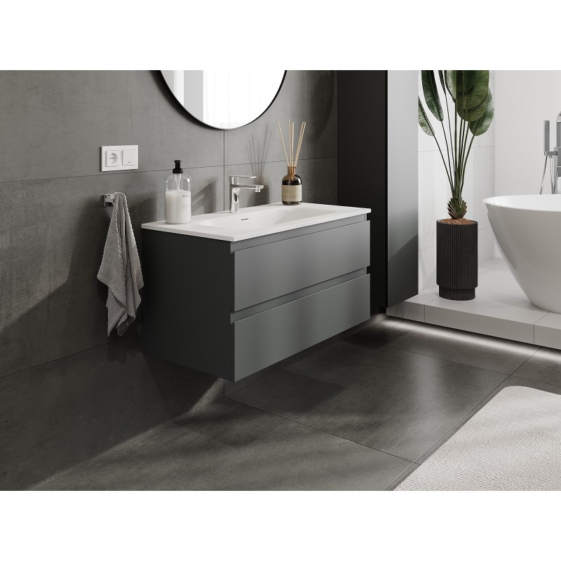 Mexen Orio 90 cm Bathroom Cabinet with Vela Sink, 2 Drawers, Matte Graphite/Matte White - 91A10-09047-2-BFF66-W23M01