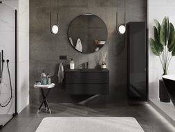 Mexen Orio 90 cm bathroom cabinet with Vela sink, 2 drawers, black gloss/black matte - 91A10-09047-2-BFF70-W23M71