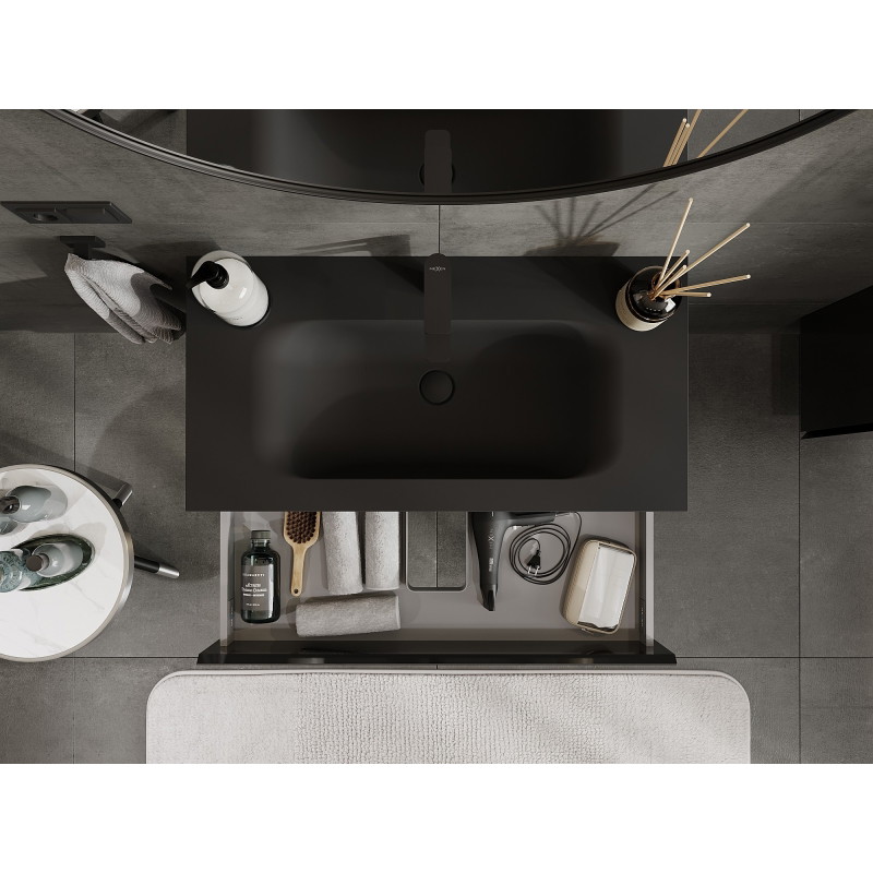 Mexen Orio 90 cm bathroom cabinet with Vela sink, 2 drawers, black gloss/black matte - 91A10-09047-2-BFF70-W23M71