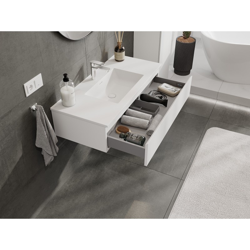 Mexen Orio 100 cm bathroom cabinet with Otis basin, 1 drawer, white matte - 91A10-10023-1-BF01-W18M01