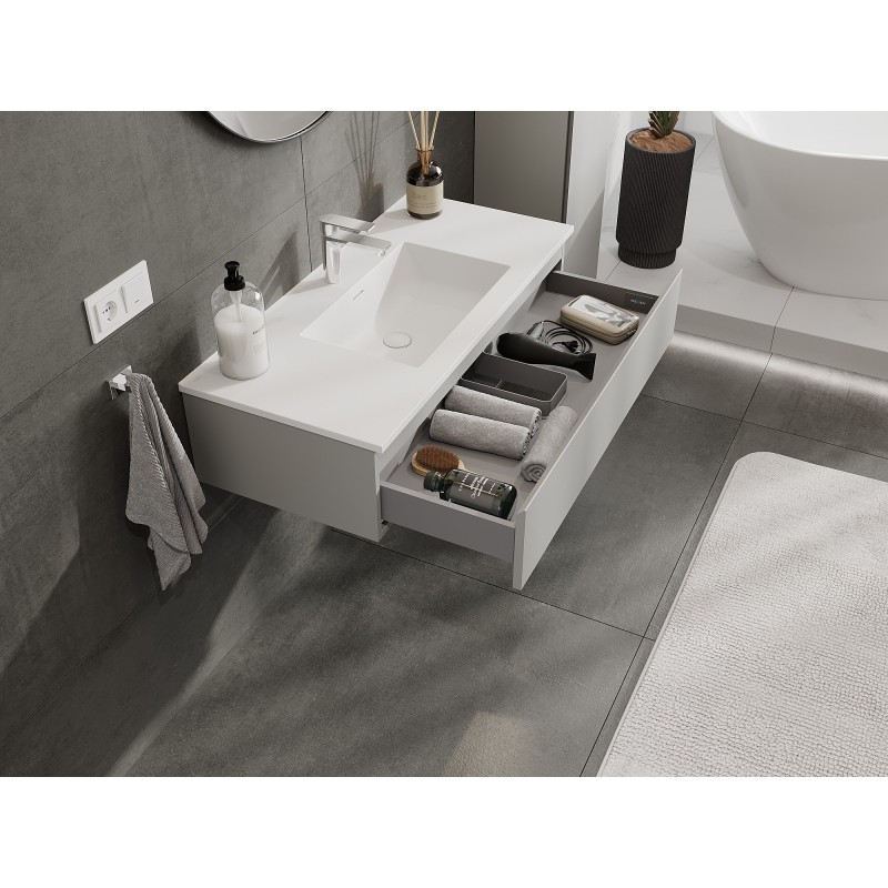 Mexen Orio bathroom cabinet 100 cm with Otis washbasin, 1 drawer, grey matte/white matte - 91A10-10023-1-BF62-W18M01