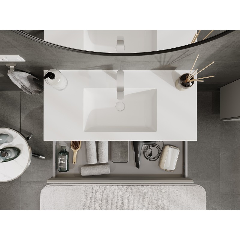Mexen Orio bathroom cabinet 100 cm with Otis washbasin, 1 drawer, grey matte/white matte - 91A10-10023-1-BF62-W18M01