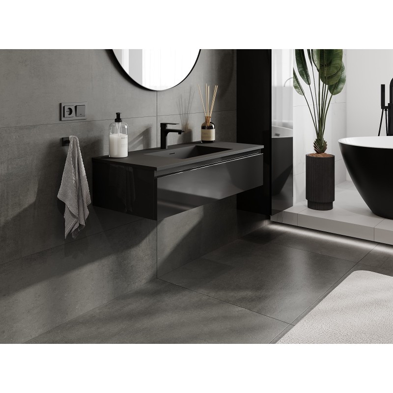 Mexen Orio 100 cm Bathroom Cabinet with Otis Washbasin, 1 Drawer, Black Gloss/Black Matt - 91A10-10023-1-BF70-W18M71