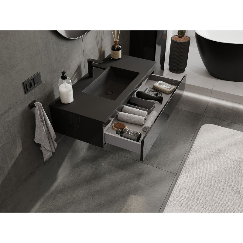Mexen Orio 100 cm bathroom cabinet with Otis sink, 1 drawer, black gloss/black matte - 91A10-10023-1-BF70-W18M71