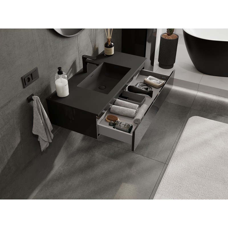 Mexen Orio 100 cm Bathroom Cabinet with Otis Washbasin, 1 Drawer, Black Gloss/Black Matt - 91A10-10023-1-BF70-W18M71