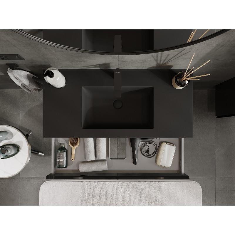 Mexen Orio 100 cm bathroom cabinet with Otis sink, 1 drawer, black gloss/black matte - 91A10-10023-1-BF70-W18M71