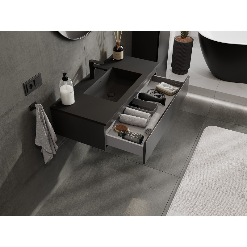 Mexen Orio bathroom cabinet 100 cm with Otis washbasin, 1 drawer, black matte - 91A10-10023-1-BF71-W18M71