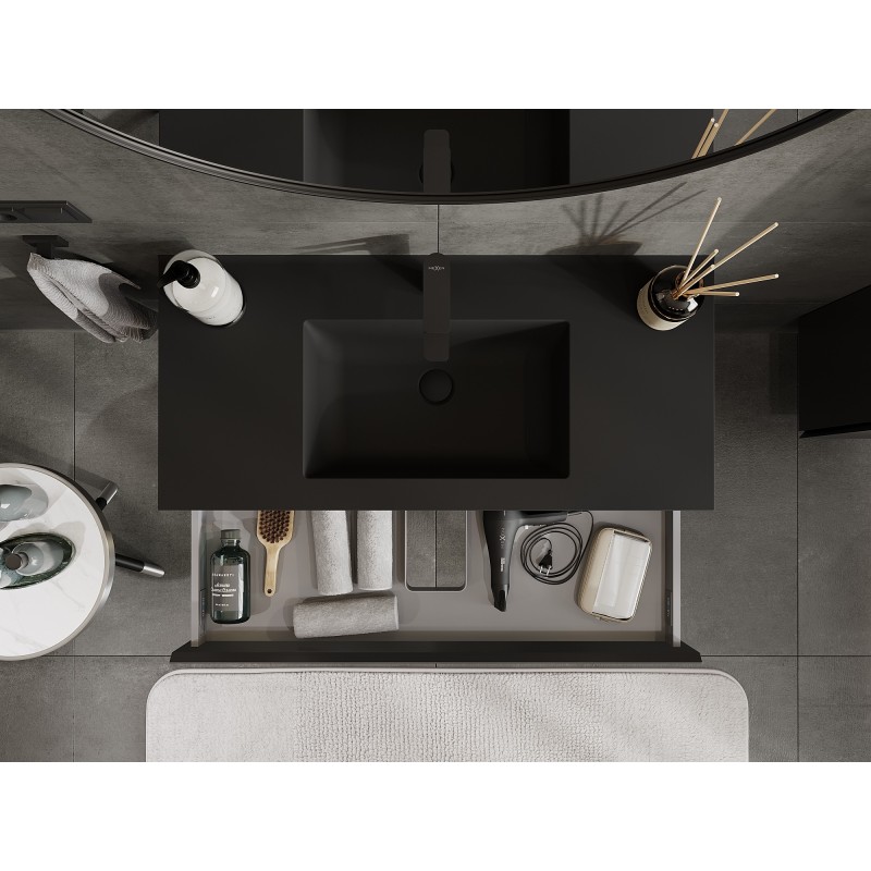 Mexen Orio bathroom cabinet 100 cm with Otis washbasin, 1 drawer, black matte - 91A10-10023-1-BF71-W18M71