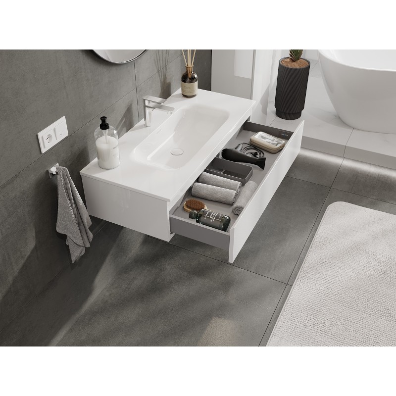 Mexen Orio bathroom cabinet 100 cm with Vela washbasin, 1 drawer, white gloss - 91A10-10023-1-BF00-W23M00