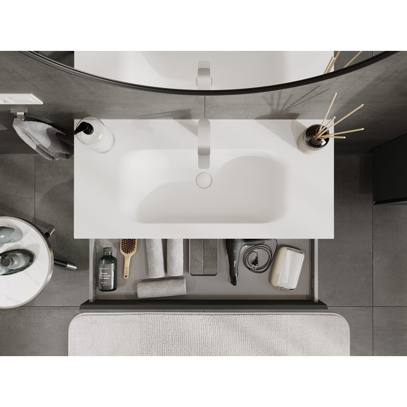 Mexen Orio 100 cm bathroom cabinet with Vela washbasin, 1 drawer, matte graphite/white matte - 91A10-10023-1-BF66-W23M01