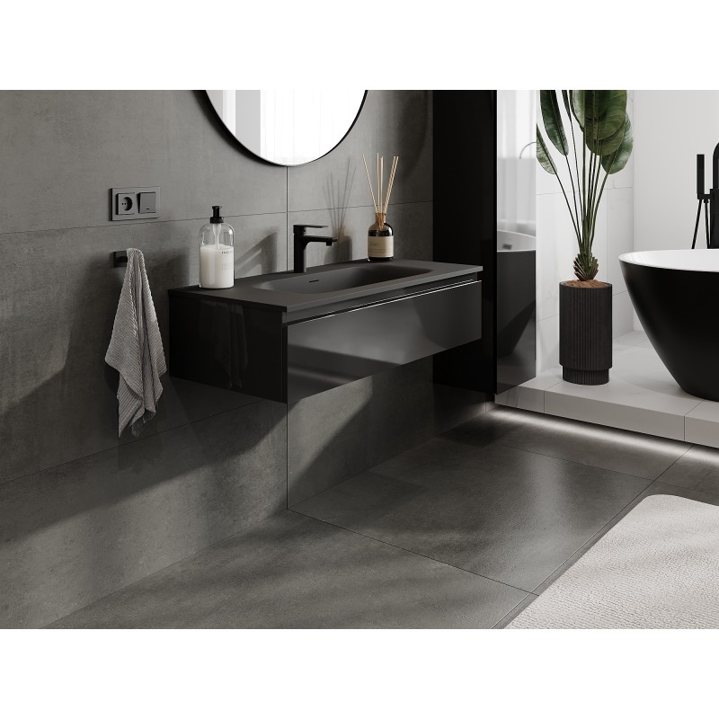 Mexen Orio Bathroom Cabinet 100 cm with Vela Washbasin, 1 Drawer, Black Gloss/Black Matte - 91A10-10023-1-BF70-W23M71