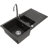 Mexen Matias 1.5-compartment granite sink with a drip tray and kitchen mixer tap Telma, Black/Gold - 6502-75-670200-00
