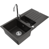 Mexen Matias granite sink 1.5-bowl with drainer and Telma kitchen tap, black/gold - 6502-75-670200-00