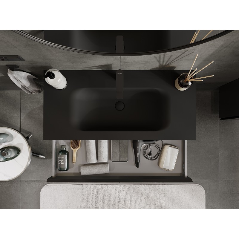 Mexen Orio bathroom cabinet 100 cm with Vela washbasin, 1 drawer, black matt - 91A10-10023-1-BF71-W23M71