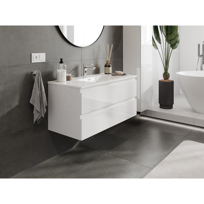 Mexen Orio 100 cm bathroom cabinet with Otis sink, 2 drawers, white gloss - 91A10-10047-2-BFF00-W18M00