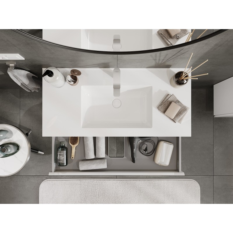 Mexen Orio 100 cm bathroom cabinet with Otis sink, 2 drawers, white gloss - 91A10-10047-2-BFF00-W18M00