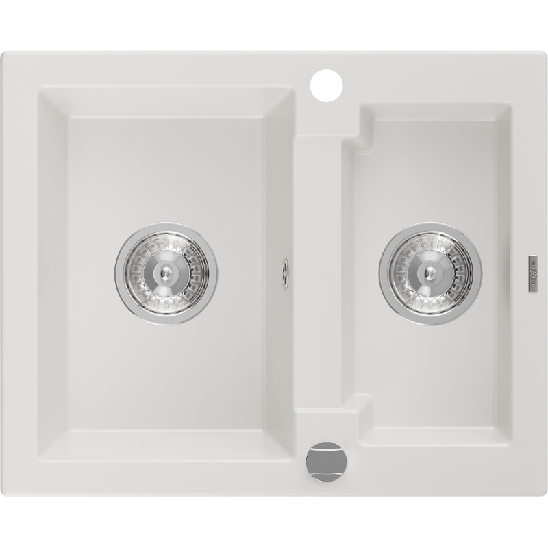 Mexen Carlos 1.5-compartment granite sink 582 x 475 mm, White, siphon Chrome - 6518581500-20