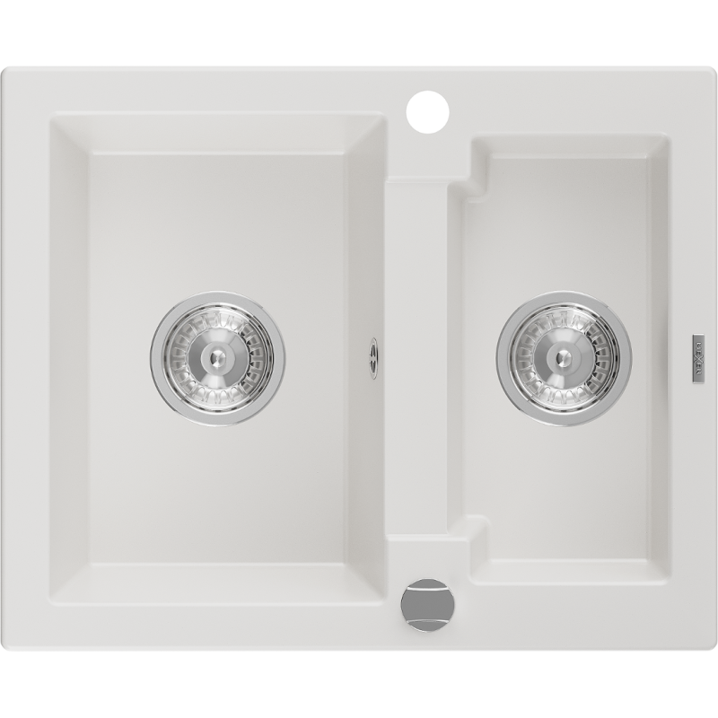 Mexen Carlos granite sink 1.5-bowl 582 x 475 mm, white, chrome siphon - 6518581500-20