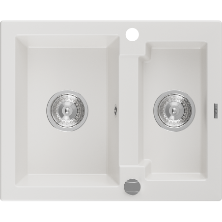 Mexen Carlos 1.5-bowl granite sink 582 x 475 mm, white, chrome siphon - 6518581500-20