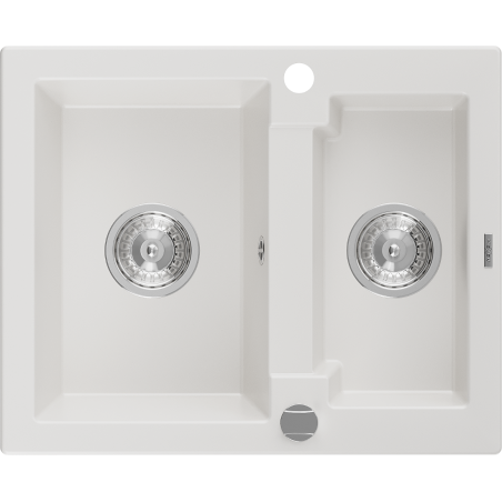 Mexen Carlos granite sink 1.5-bowl 582 x 475 mm, white, chrome siphon - 6518581500-20