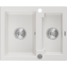 Mexen Carlos 1.5-bowl granite sink 582 x 475 mm, white, chrome siphon - 6518581500-20
