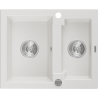Mexen Carlos granite sink 1.5-bowl 582 x 475 mm, white, chrome siphon - 6518581500-20