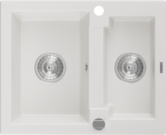 Mexen Carlos 1.5-compartment granite sink 582 x 475 mm, White, siphon Chrome - 6518581500-20