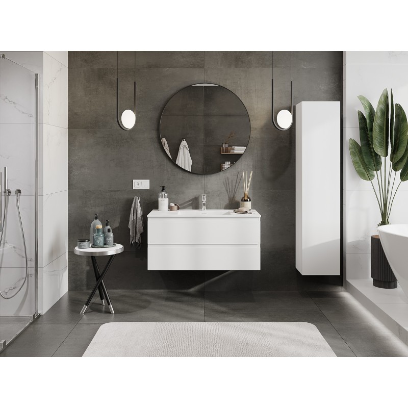 Mexen Orio bathroom cabinet 100 cm with Otis washbasin, 2 drawers, white matte - 91A10-10047-2-BFF01-W18M01