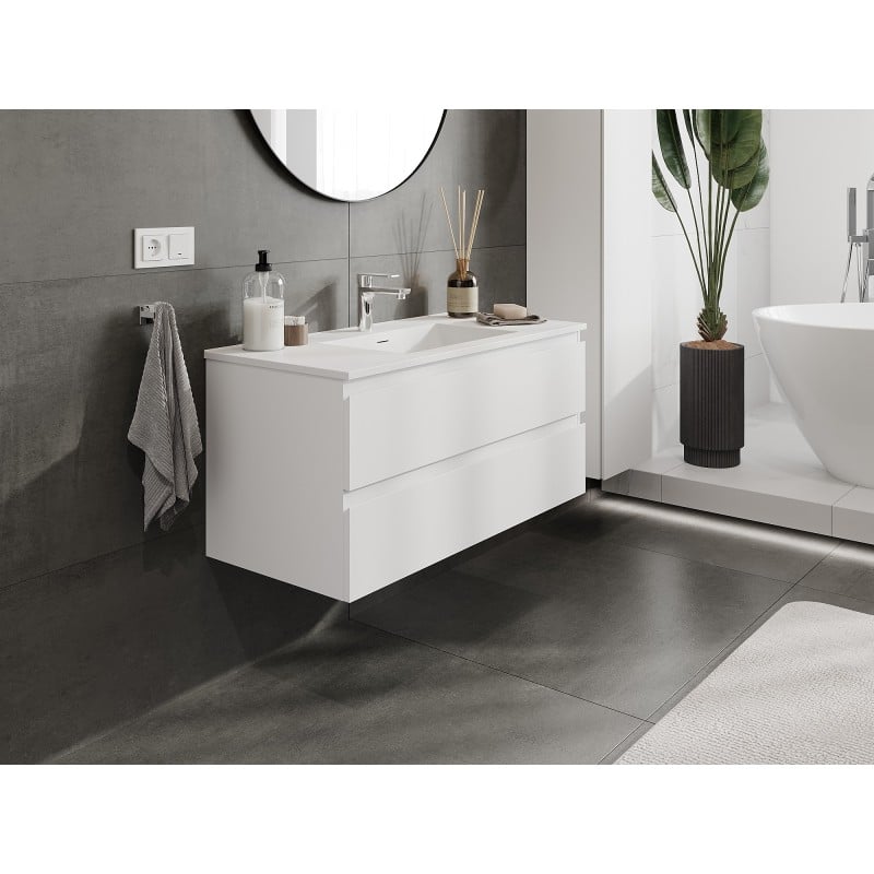 Mexen Orio bathroom cabinet 100 cm with Otis washbasin, 2 drawers, white matte - 91A10-10047-2-BFF01-W18M01