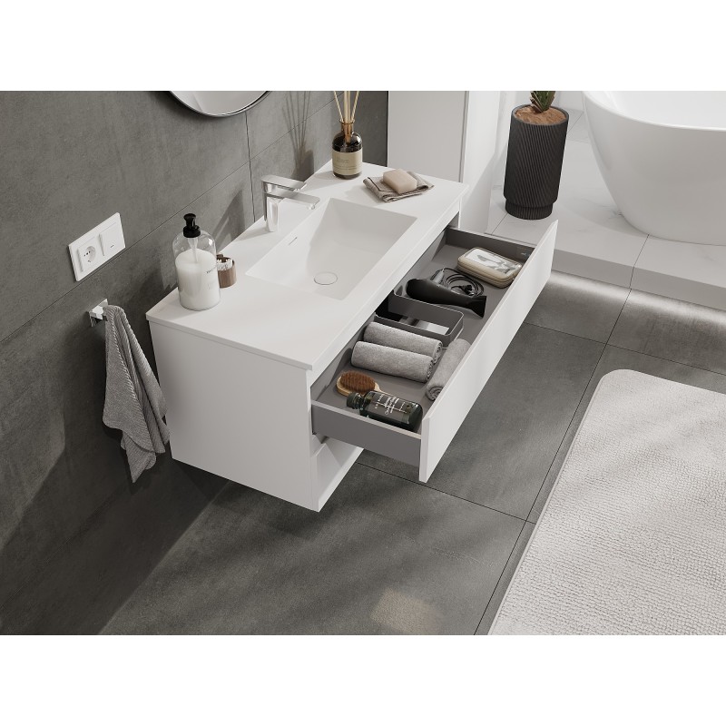 Mexen Orio bathroom cabinet 100 cm with Otis washbasin, 2 drawers, white matte - 91A10-10047-2-BFF01-W18M01